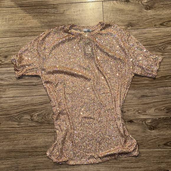 Rose gold sequin biker short set - Picture 3 of 5